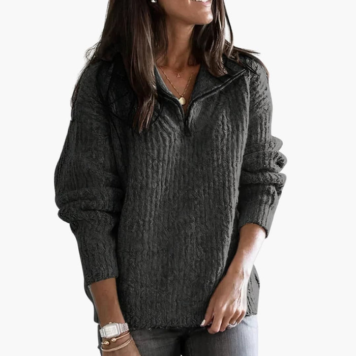 Maglione lavorato a maglia da donna con cerniera sul colletto