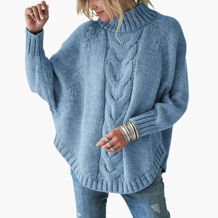 Maglia da donna con collo alto e motivo a trecce