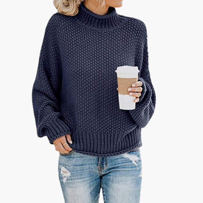 Jersey de punto para mujer con cuello alto y superficie estructurada