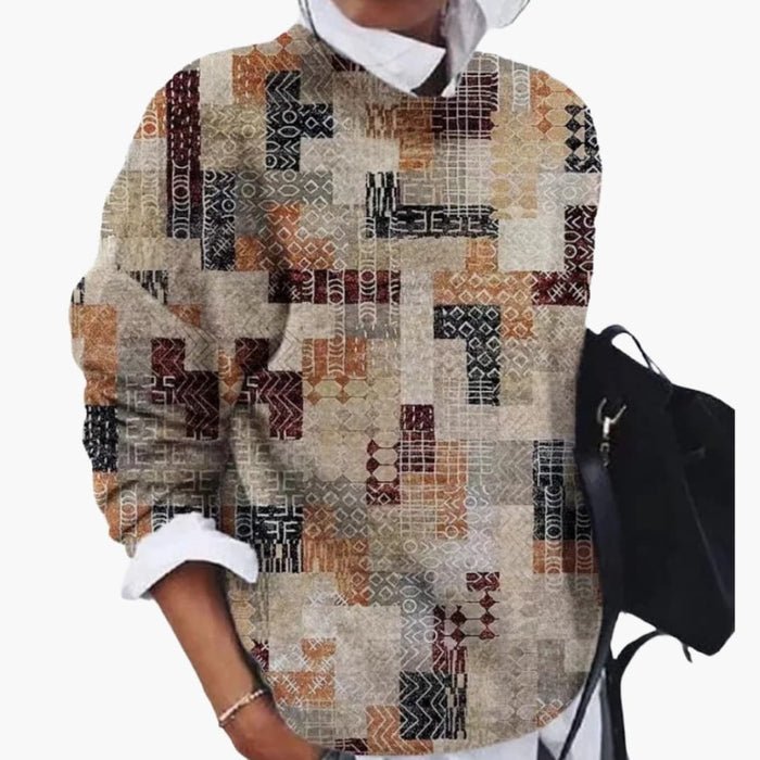 Damenpullover mit Rundhalsausschnitt und geometrischem Muster
