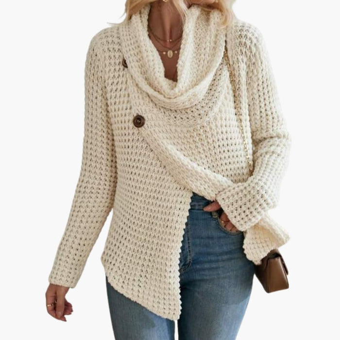 Blusa de punto para mujer con escote barco abotonado