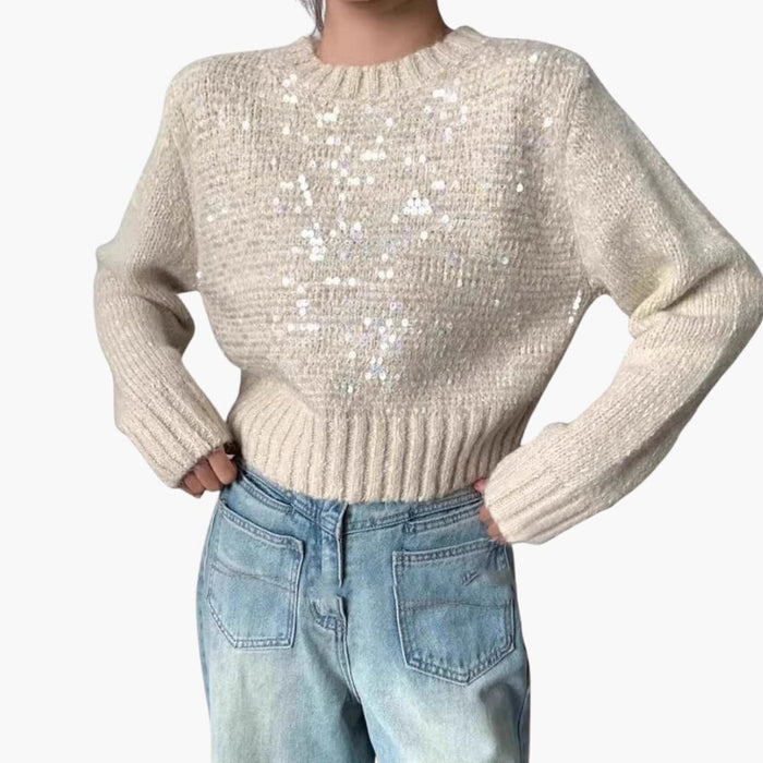 Pull femme à col rond et surface texturée