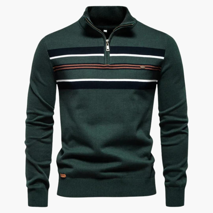 Jersey de punto para hombre con media cremallera y estampado de rayas