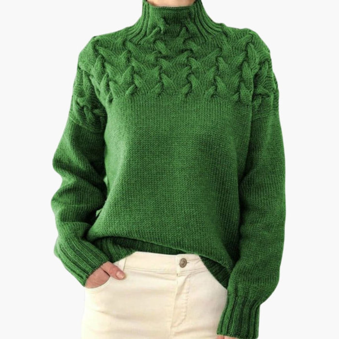 Damenpullover mit hohem Kragen und Zopfmuster
