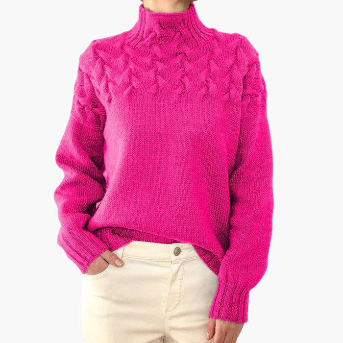 Pull en maille torsadée pour femme à col montant