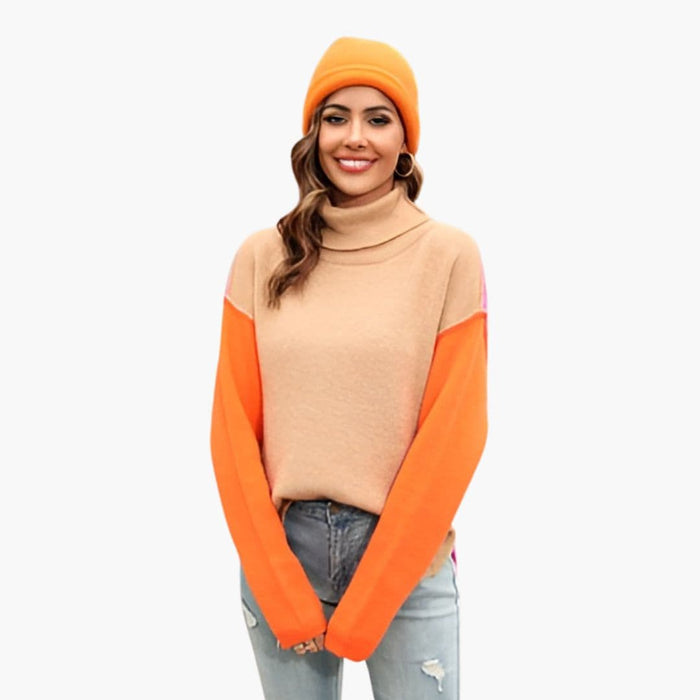 Damenpullover mit Stehkragen und kontrastfarbenen Bündchen
