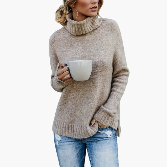 Dame sweater med høj hals og lange ærmer