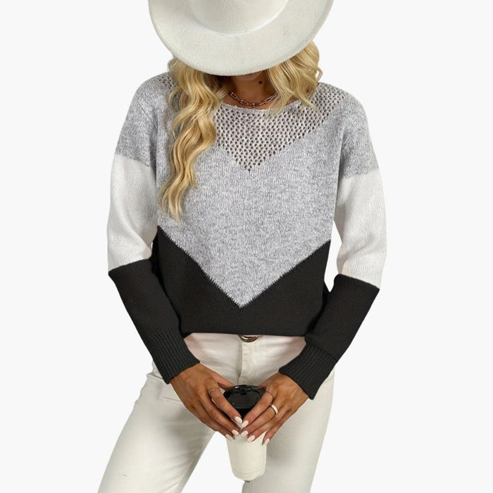 Dame sweater med netudskæring og zigzag mønster