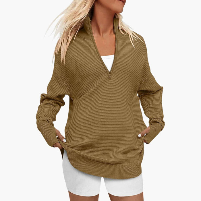 Maglia ampia da donna con cerniera e collo alto
