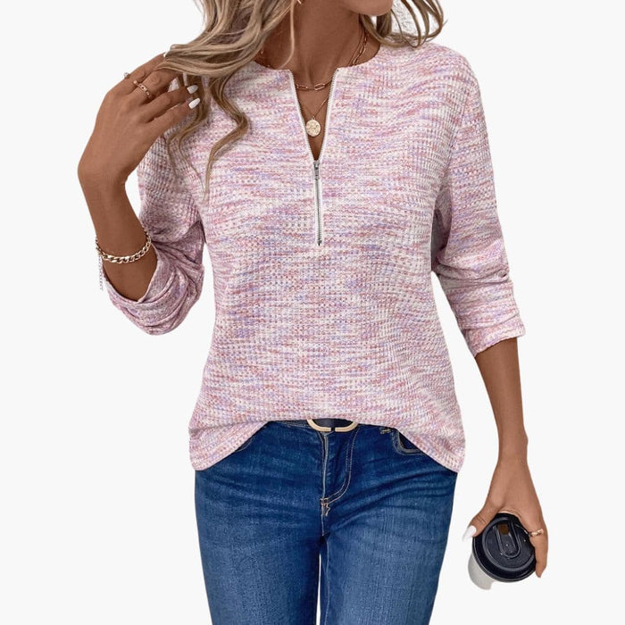 Maglione da donna con superficie testurizzata e mezza cerniera