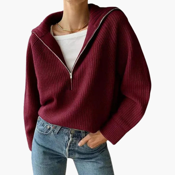 Pullover da donna con mezza zip e lavorazione a coste