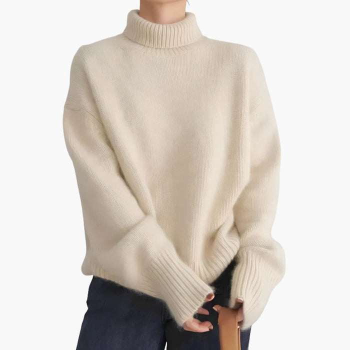 Pull en maille pour femme à col montant et épaules tombantes