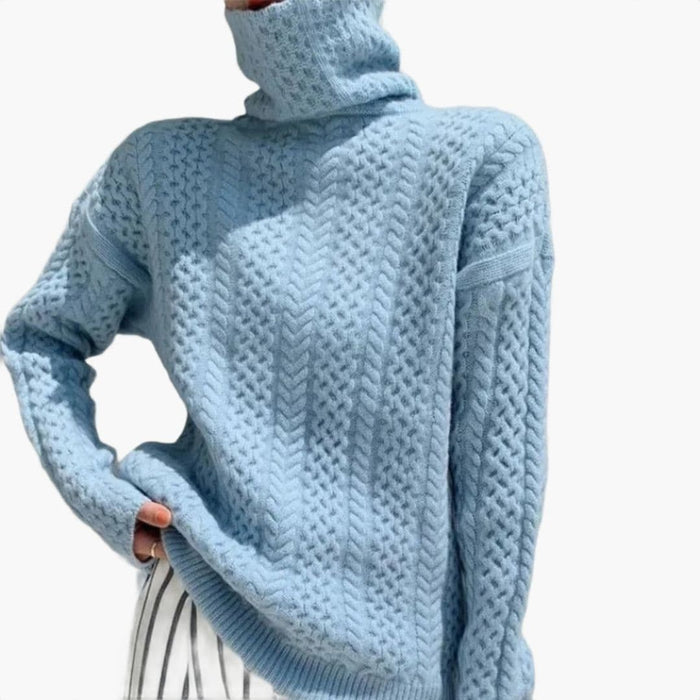 Damen-Strickpullover mit Stehkragen und Zopfmuster