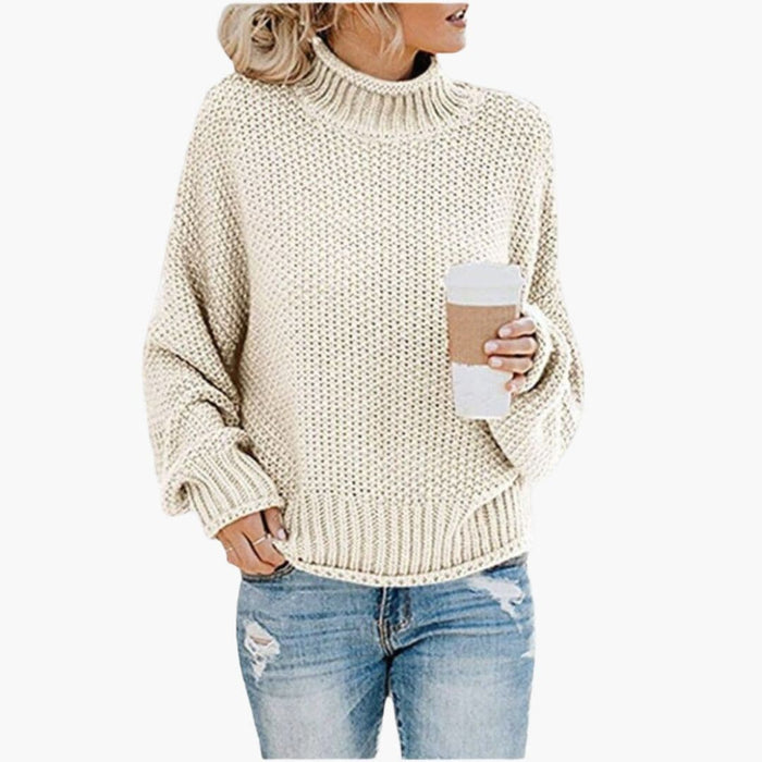 Jersey de punto para mujer con cuello alto y corte holgado