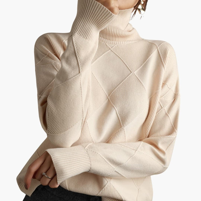 Jersey de punto para mujer con patrón de rombos estructurado y cuello acanalado