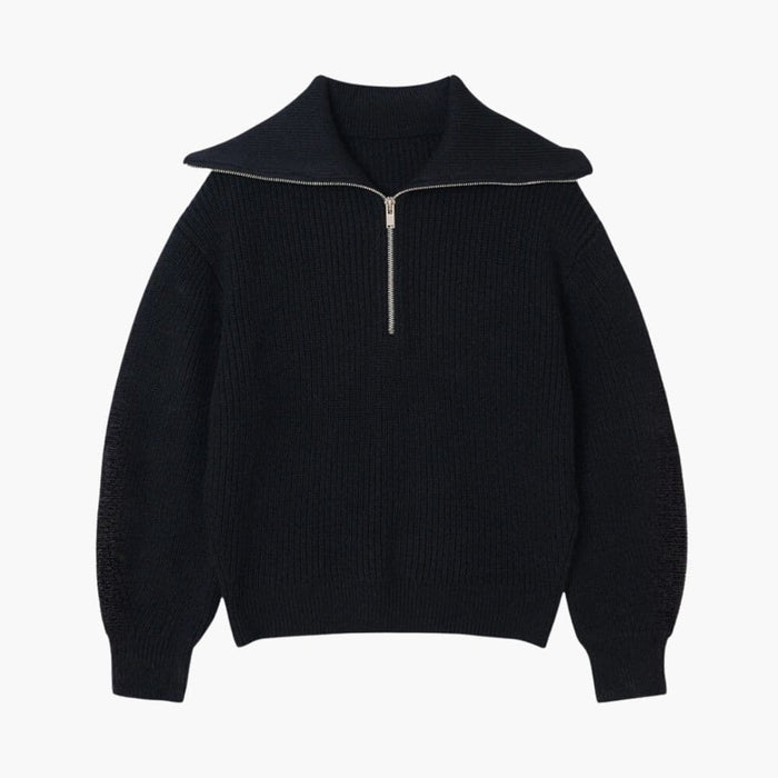Maglia da donna in maglia con cerniera e collo a coste