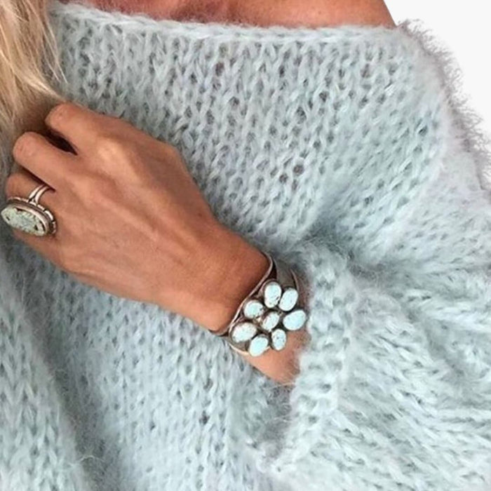 Maglione da donna con motivo ricamato e bordo a coste