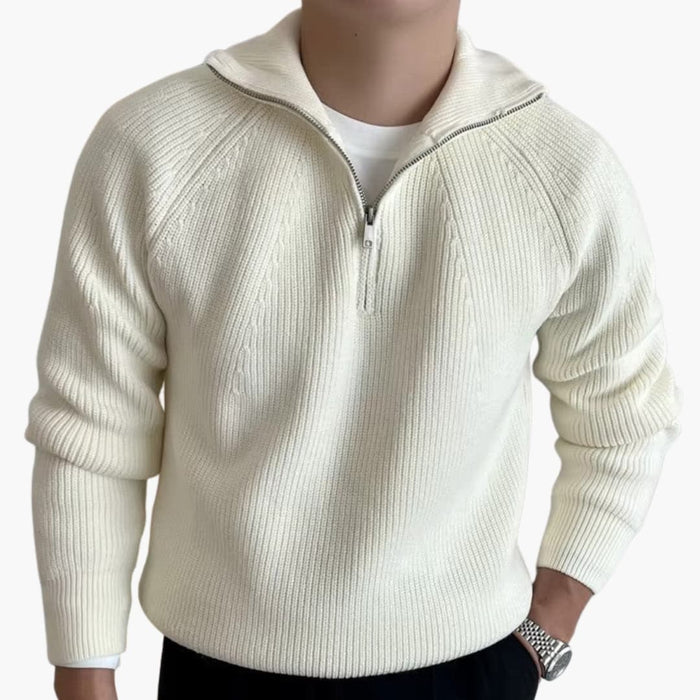 Strickpullover mit halbem Reißverschluss und Rippabschluss