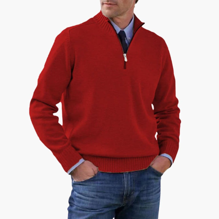 Herren-Pullover mit halbem Reißverschluss und Rippstricksaum