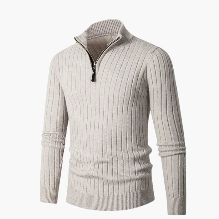 Herrenpullover mit Stehkragen und halbem Reißverschluss