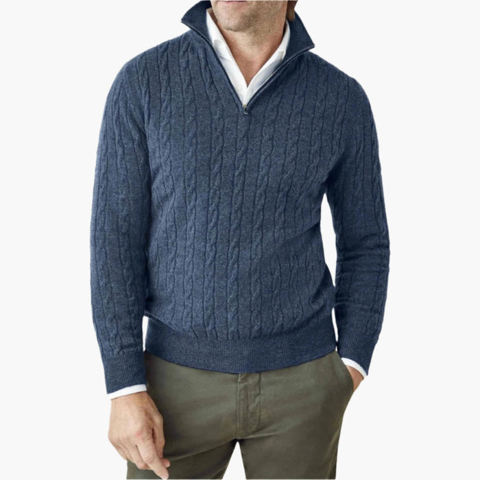 Suéter de lino para hombre con media cremallera