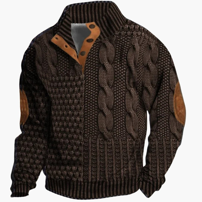 Jersey de punto para hombre con cuello abotonado y refuerzos en los codos