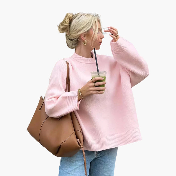 Oversized-Pullover für Damen mit Rundhalsausschnitt und gerippten Bündchen