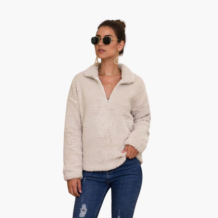 Polaire pour femme à demi-fermeture éclair et coupe ample