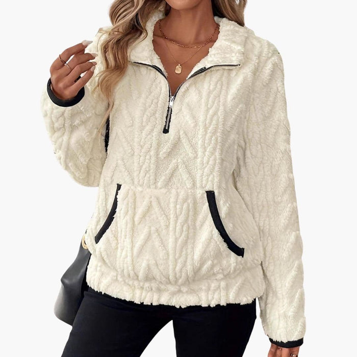 Maglia in pile da donna con mezza cerniera e tasche