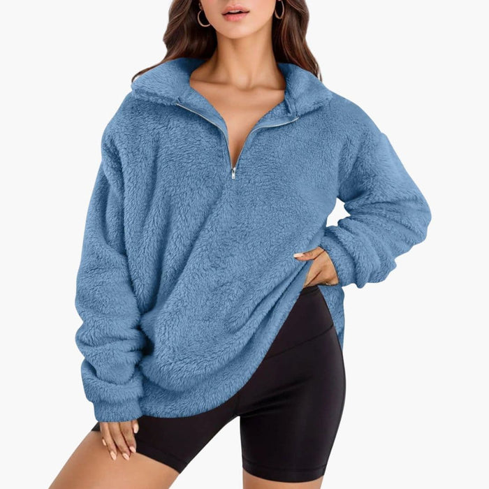 Oversized fleecegenser til kvinner med halv glidelås