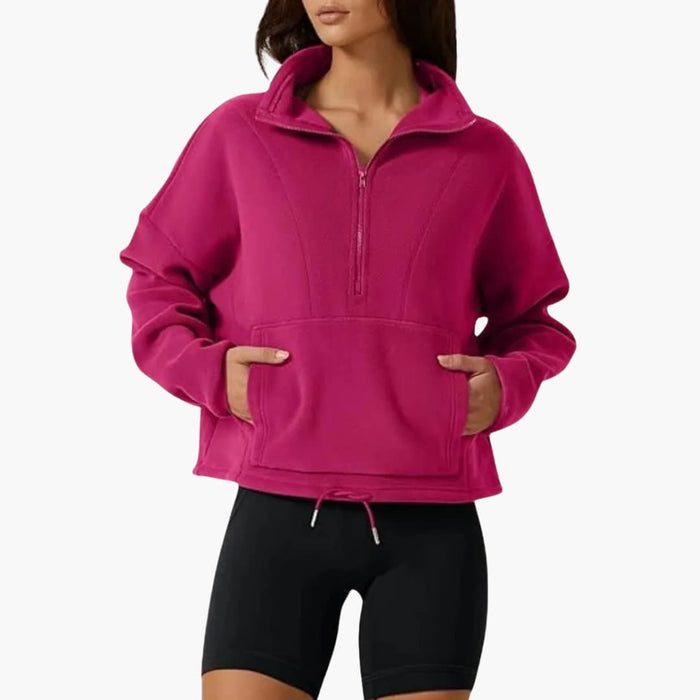 Naisten fleece-pusero vetoketjulla ja etutaskulla