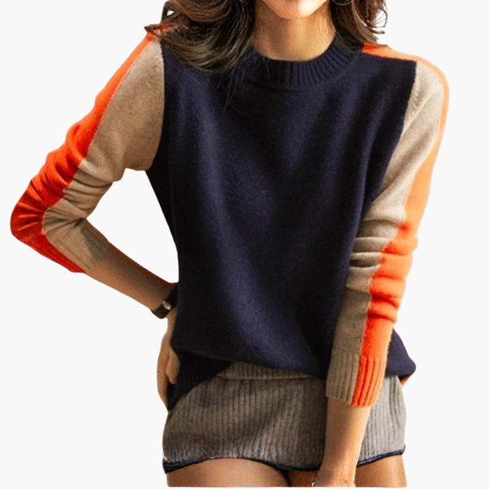 Pull en maille pour femme avec manches contrastantes et bord-côte