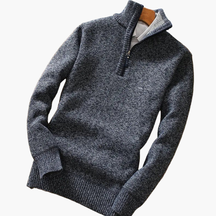 Pull til mænd med halv-zip og ribstrikkede manchetter