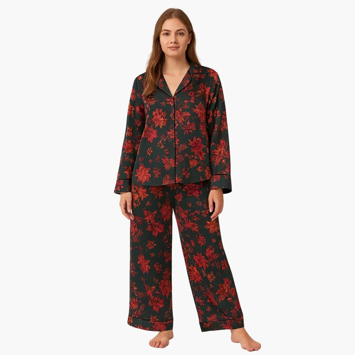 Geblümter Damenpyjama mit langen Ärmeln, zweiteiliges Set