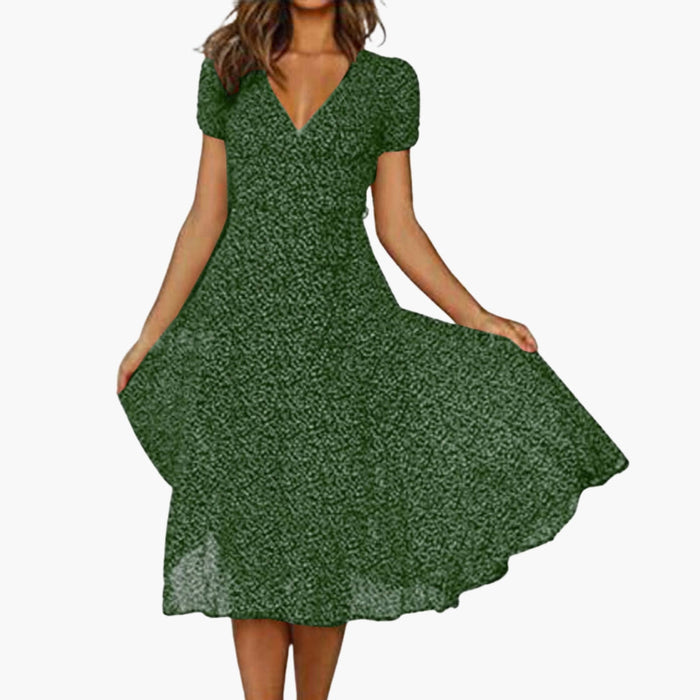 Vestido midi de línea A para mujer, con escote en V y dobladillo fluido