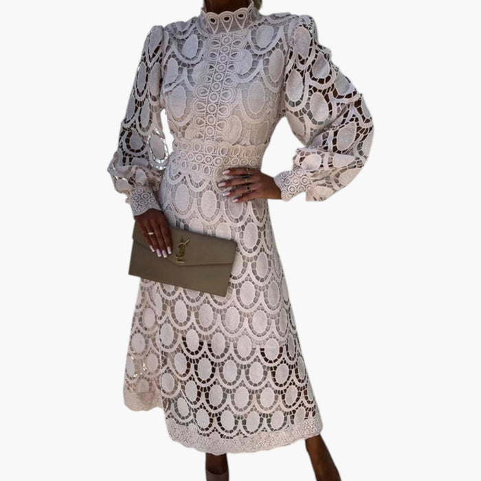 Vestido midi para mujer con encaje y mangas largas