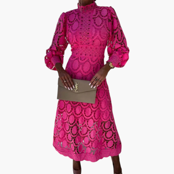 Abito midi da donna in pizzo con maniche lunghe