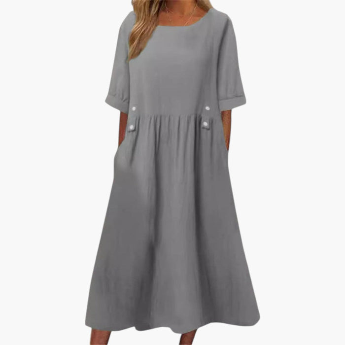 Vestido midi de mujer con cuello redondo y corte holgado