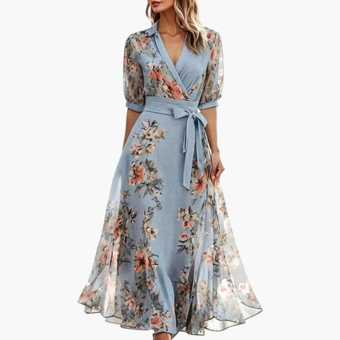 Damen-Midikleid mit V-Ausschnitt und Blumenmuster