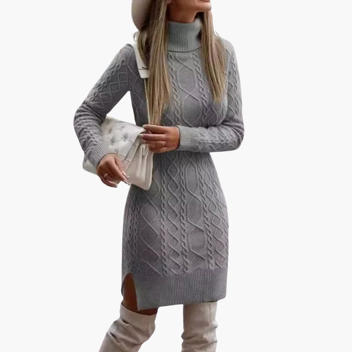 Abito in maglia da donna a collo alto con maniche lunghe
