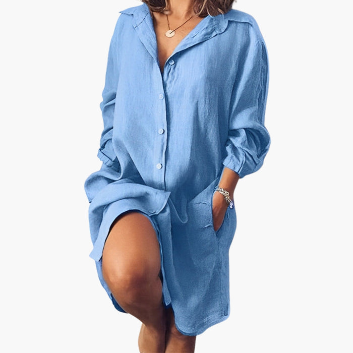 Vestido camisero de manga larga para mujer