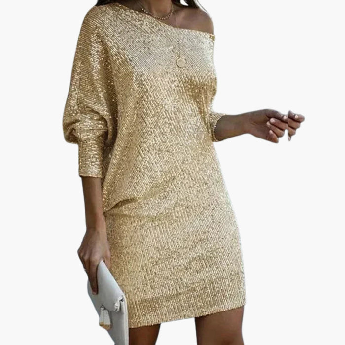 Robe courte scintillante pour femme à épaules dénudées