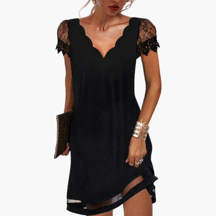 Vestido corto de mujer con escote ondulado