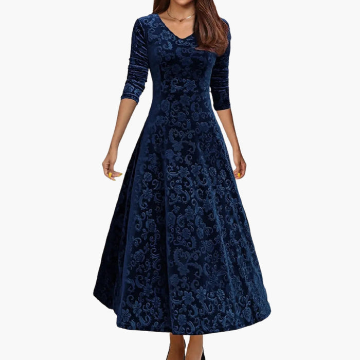 Robe trapèze pour femme avec col en V et manches longues