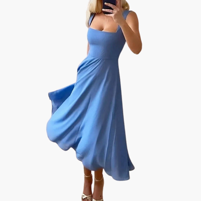 Ärmelloses Damenkleid mit eckigem Ausschnitt