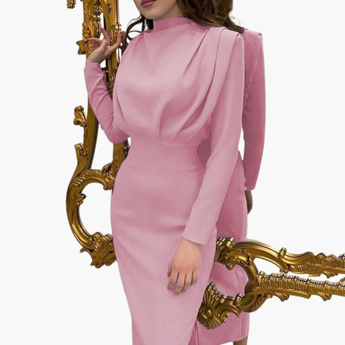 Vestido largo para mujer con busto drapeado y mangas largas