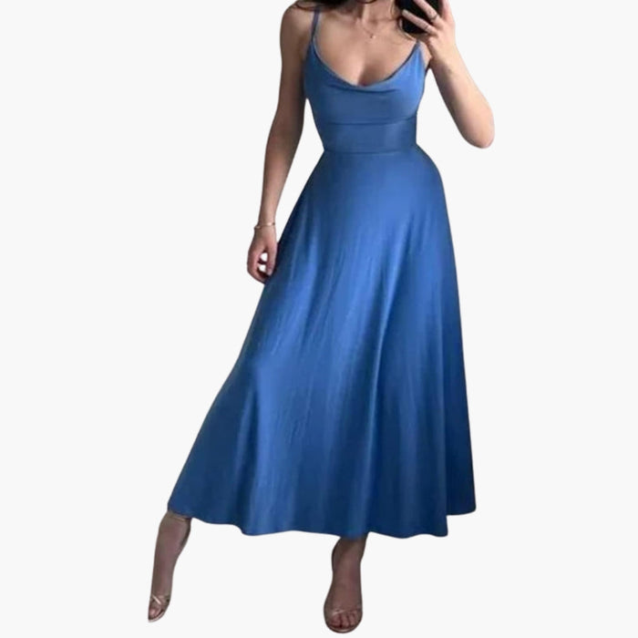 Ärmelloses langes Kleid für Damen mit drapiertem Ausschnitt