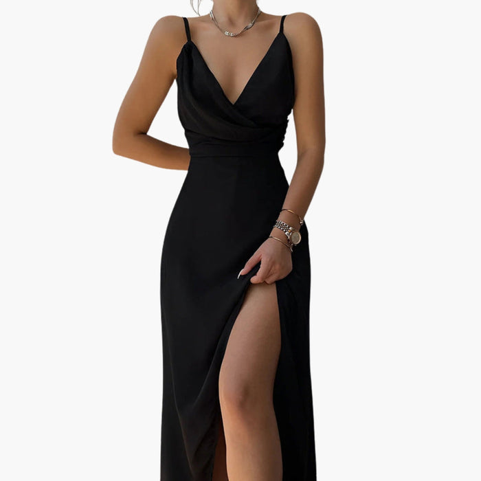 Vestido de manga larga para mujer con escote drapeado