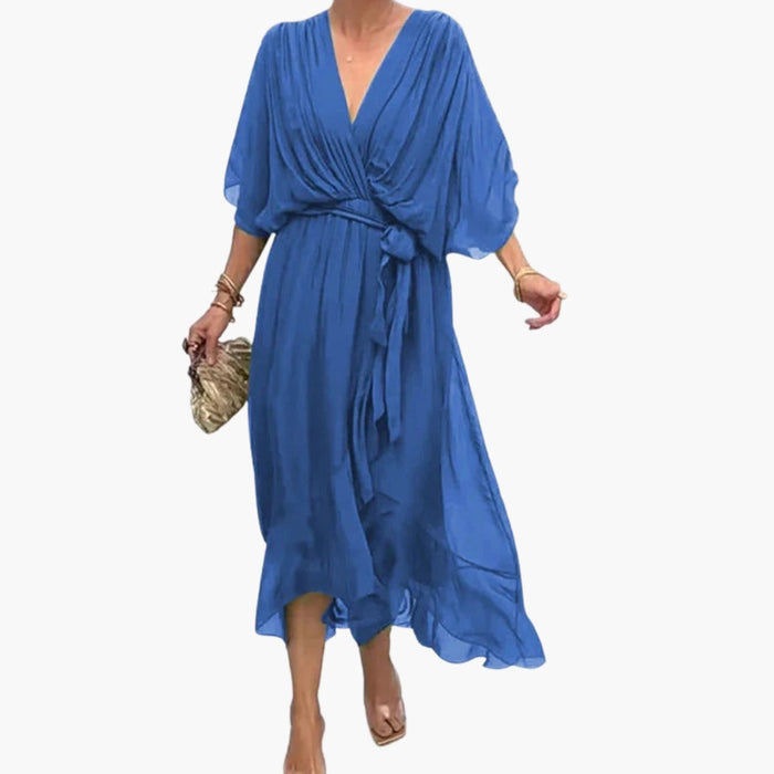 Midikleid für Damen mit V-Ausschnitt und Taillengürtel