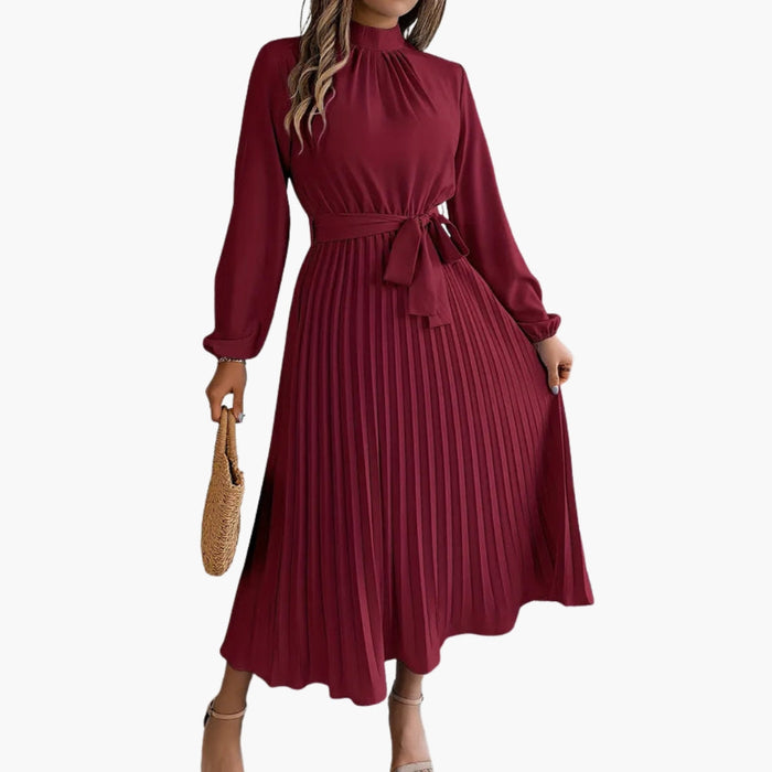 Robe midi pour femme plissée à col montant